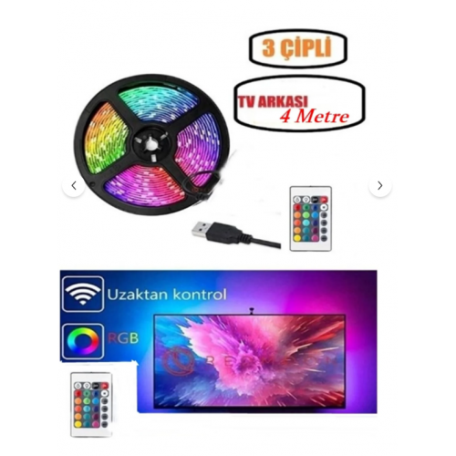 16 Renk Kumandalı Tv Arkası Ambiyans Ledi Rgb Usb Led Şerit Aydınlatma 4 Metre