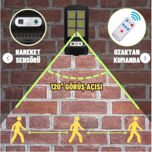 120 LED Güneş Enerjili Sokak Lambası Solar Duvar Lambası Hareket Sensörlü 3 Mod Uzaktan Kumandalı