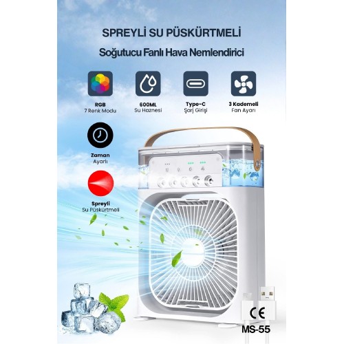 CONCORD MS-55 Hava Nemlendirici RGB Işıklı Soğutucu Fan