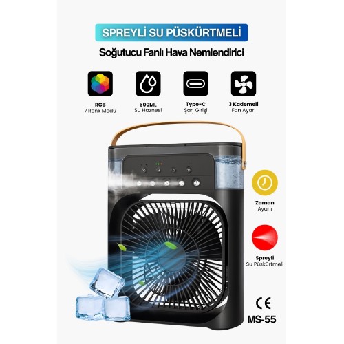 CONCORD MS-55 Hava Nemlendirici RGB Işıklı Soğutucu Fan