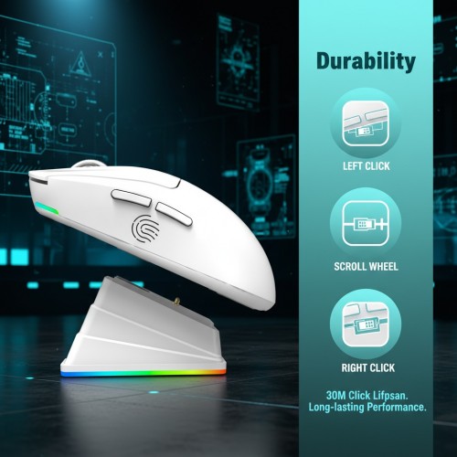 GWH108P GAMİNG KABLOSUZ ŞARJLI BLUETOOTHLU ŞARJ STANDLI PROGRAMLANABİR MOUSE BEYAZ
