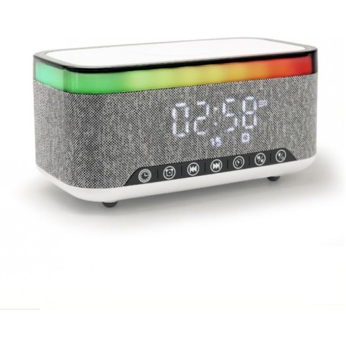 JEDEL SA-148 Bluetooth Hoparlör Kablosuz Şarj Özellikli Masa Saati, Gece Lambası, Çalar Saat