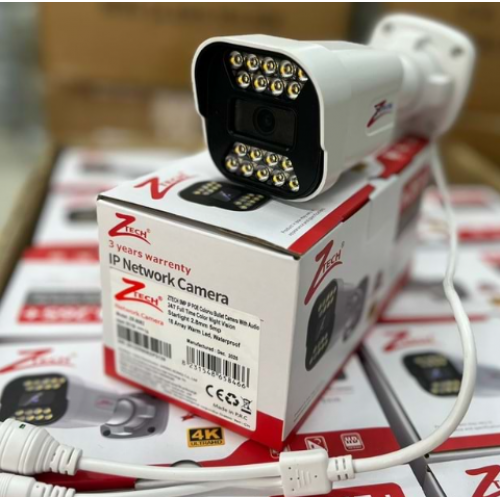 ZTECH ZR-8082 IP 5MP POE 2.8MM 18 ARRAY WARM LED SESLİ,COLORVU PLASTİC BULLET KAMERA