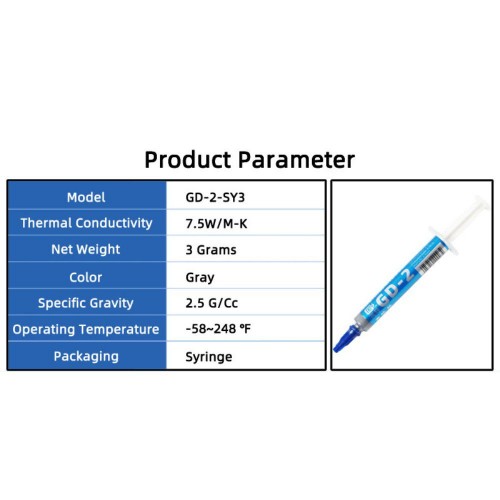 GD-2 THERMAL PASTE 3g GREASE CONDUCTIVITY 7.5W/M-K GRAY