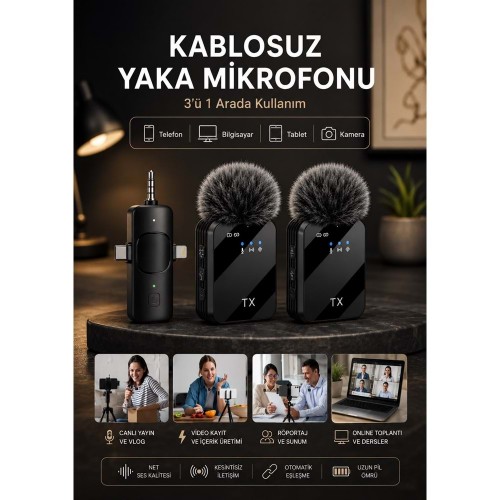 SPRANGE SM-12 3IN1 Kablosuz Yaka Mikrofonu 2Lİ