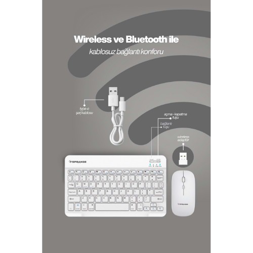 SPRANGE SR-K2 Kablosuz Klavye & Mouse WİFİ+BLUETOOTH