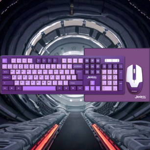WS737 KABLOSUZ KLAVYE MOUSE SET MOUSEPAD PİL HEDİYELİ MOR RENK