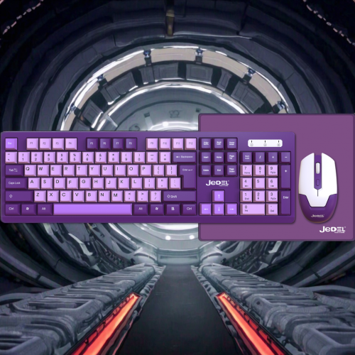 WS737 KABLOSUZ KLAVYE MOUSE SET MOUSEPAD PİL HEDİYELİ MOR RENK