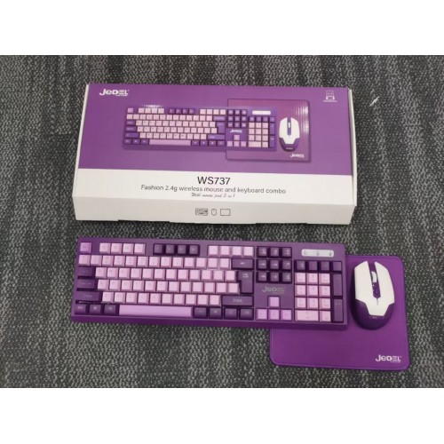 WS737 KABLOSUZ KLAVYE MOUSE SET MOUSEPAD PİL HEDİYELİ MOR RENK