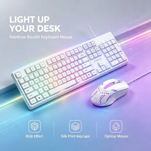 JEDEL GK106 IŞIKLI GAMİNG KLAVYE MOUSE SET BEYAZ