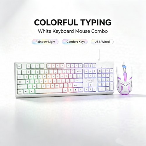 JEDEL GK106 IŞIKLI GAMİNG KLAVYE MOUSE SET BEYAZ