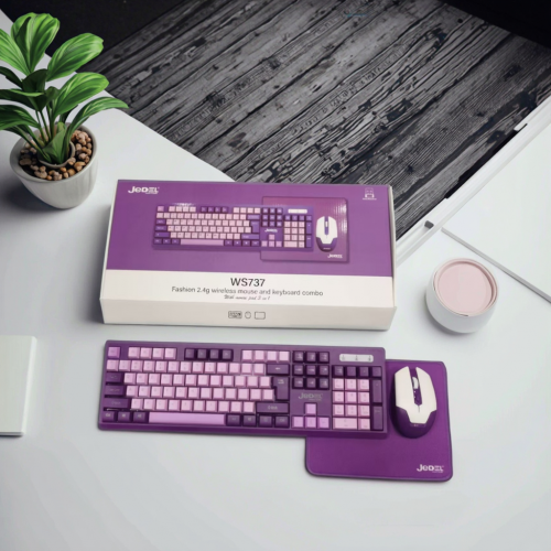 WS737 KABLOSUZ KLAVYE MOUSE SET MOUSEPAD PİL HEDİYELİ MOR RENK