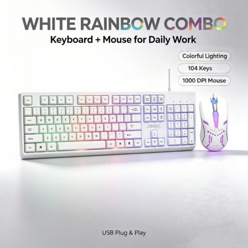 JEDEL GK106 IŞIKLI GAMİNG KLAVYE MOUSE SET BEYAZ