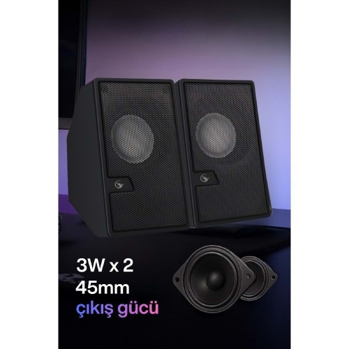 Sprange SR-PN784 3W*2 USB 2.0 + 3.5mm USB 5V Hoparlör Siyah