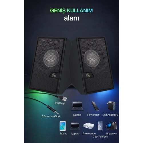 Sprange SR-PN784 3W*2 USB 2.0 + 3.5mm USB 5V Hoparlör Siyah