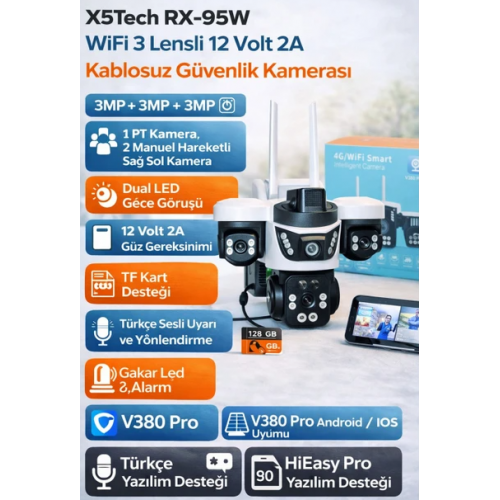 X5TECH RX-95W Wifi 3 Lensli 3mp+3mp+3mp 3 Kamera X5TECH RX-95W Wifi 3 Lensli 3mp+3mp+3mp 3 Kamera