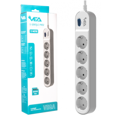 VEA VE-VEGA105 A CLASS 5'Lİ ANAHTARLI 1.5 METRE AKIM KORUMALI GRUP PRİZ 