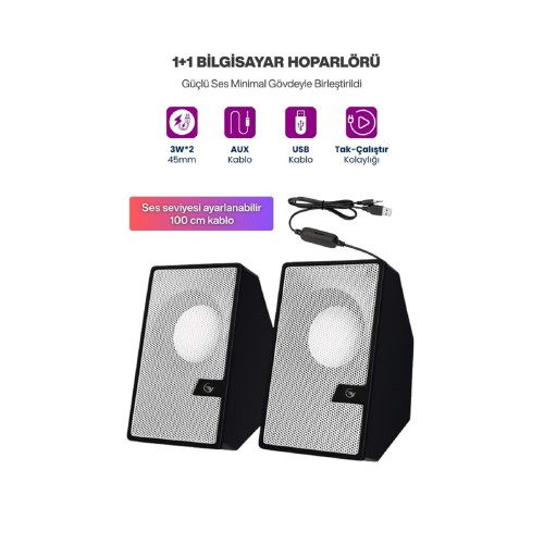 SR-PN784 3W*2 USB 2.0 + 3.5mm USB 5V Hoparlör Beyaz