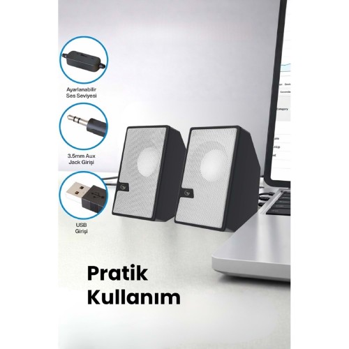 SR-PN784 3W*2 USB 2.0 + 3.5mm USB 5V Hoparlör Beyaz