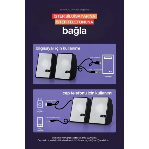 SR-PN784 3W*2 USB 2.0 + 3.5mm USB 5V Hoparlör Beyaz