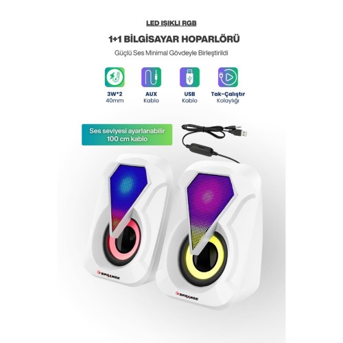 SR-PN785 3W*2 USB 2.0 + 3.5mm 5V Hoparlör Beyaz