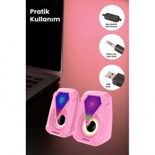 SR-PN785 3W*2 USB 2.0 + 3.5mm 5V Hoparlör PEMBE