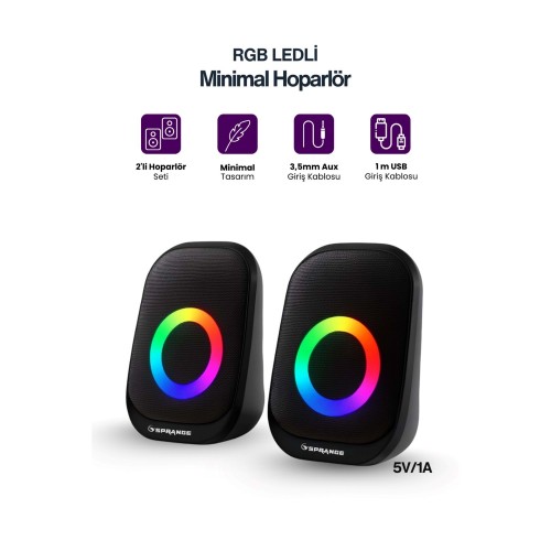 SR-PN786 3W*2 USB 2.0 + 3.5mm 5V Hoparlör Siyah