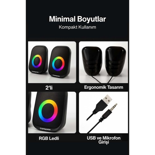 SR-PN786 3W*2 USB 2.0 + 3.5mm 5V Hoparlör Siyah