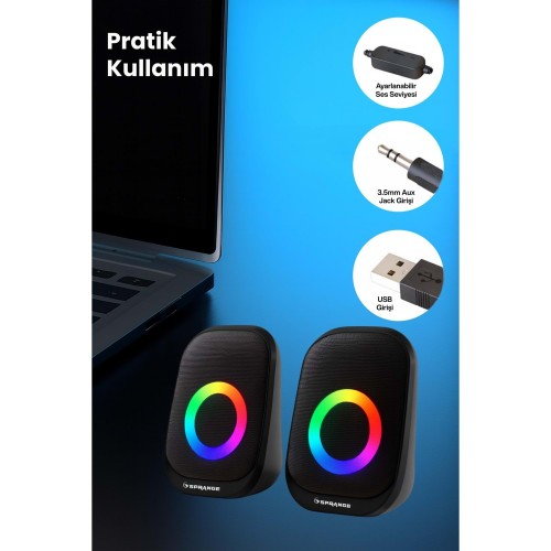 SR-PN786 3W*2 USB 2.0 + 3.5mm 5V Hoparlör Siyah