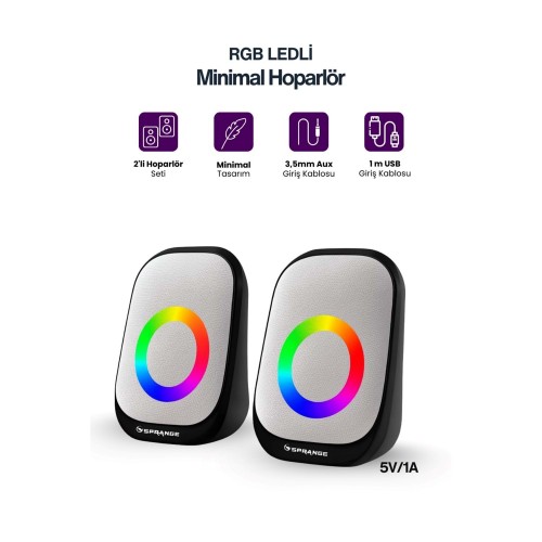 SR-PN786 3W*2 USB 2.0 + 3.5mm 5V Hoparlör Beyaz