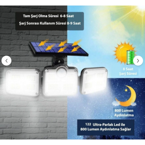 TAWİTEC TW-8040 Solar Güneş Enerjili 122 Ledli Hareket Sensörlü Bahçe Aydınlatma Sokak Lambası