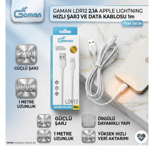 LDR12 2,1A Apple Lightning Hızlı Şarj Ve Data Kablosu 1m