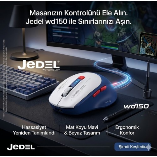  JEDEL WD-150  BLUETOOTH+WİRELES  MOUSE  BEYAZ SESSİZ CLİCK