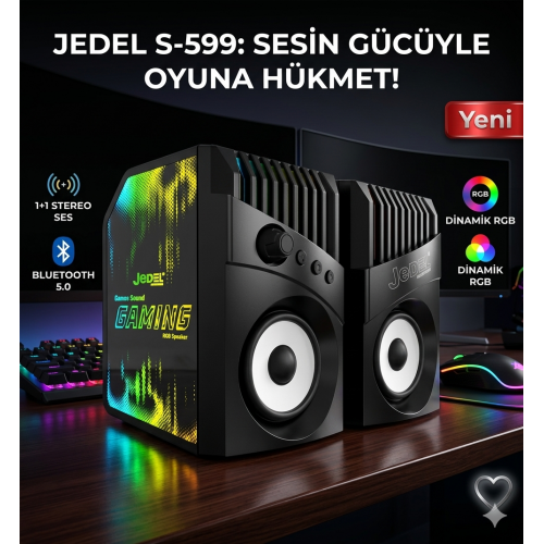 JEDEL S-599 1+1 SPEAKER BLUETOOTH ÖZELLİKLİ YAN TARAFLARI RGB IŞIKLI
