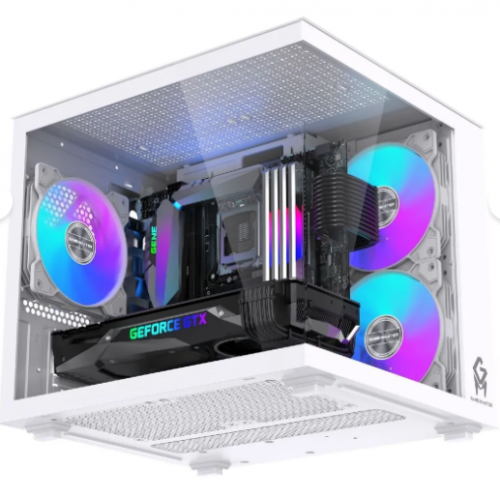 GM Game Master GM-X1 Tuştan Değişmeli 3X RGB Fanlı Gaming Mini Akvaryum m-ATX Beyaz Kasa
