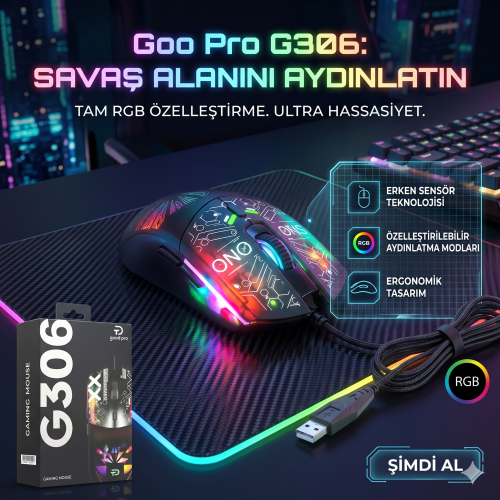 TRİO GOOD PRO G306C Gaming Mouse 7200 DPI RGB Soyut Art Desenli - Siyah