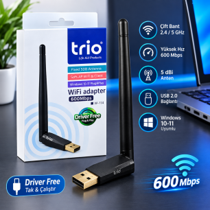 TRİO W114 ANTENLİ 600 MPBS  WİRELESS ADAPTÖR