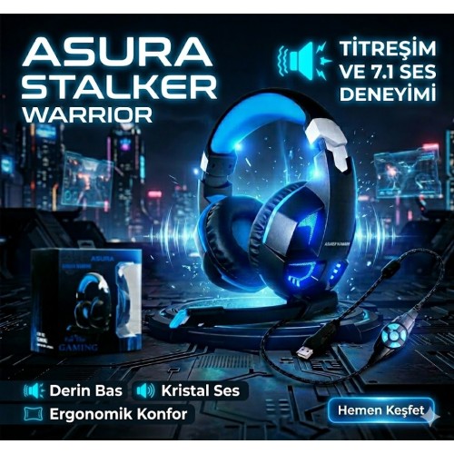 Asura Stalker Warrior 7.1 Mikrofonlu Mavi Oyuncu Kulaklığı