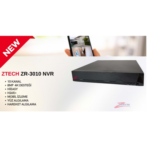 ZTECH ZR-3010 NVR 10KANAL H265 +10CH HIEASY