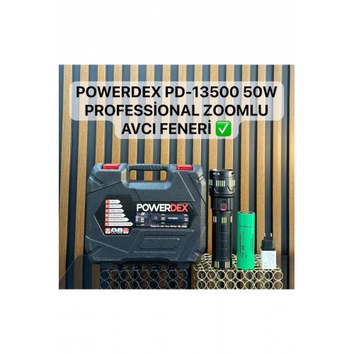 Powerdex PD-13500 Profesyonel El Feneri | 50W – 5000 Lümen – 24000 Mah – Zoom – Su Geçirmez - Metal Gövde