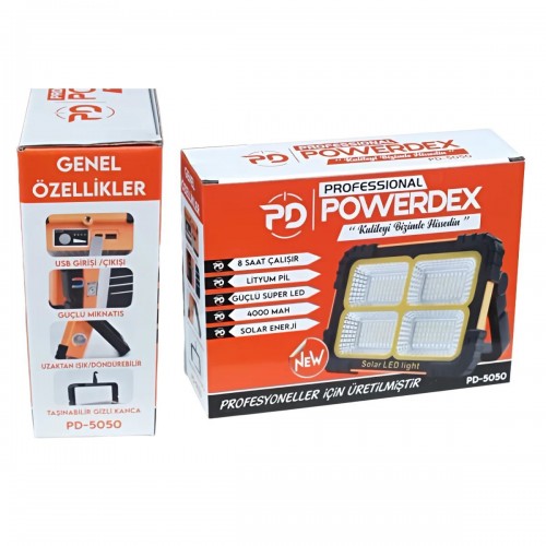 Powerdex PD-5050 Profesyonel Projektör Modlu Çakar Işıklı Güneş Enerjili El Feneri