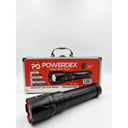 Powerdex PD-15500 60W / 6000 Lümen Profesyonel Zoomlu Güçlü Uzun Menzilli Avcı /kamp Feneri ÇANTALI