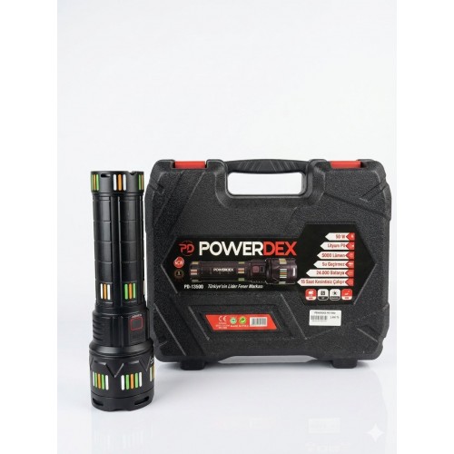 Powerdex PD-13500 Profesyonel El Feneri | 50W – 5000 Lümen – 24000 Mah – Zoom – Su Geçirmez - Metal Gövde