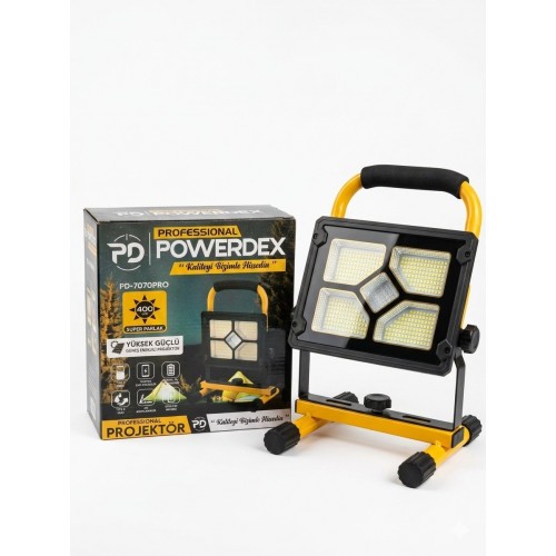 Powerdex PD-7070Pro 400 LED Solar Güneş Enerjili Projektör - Şarjlı Çalışma Işığı ve Powerbank Özellikli