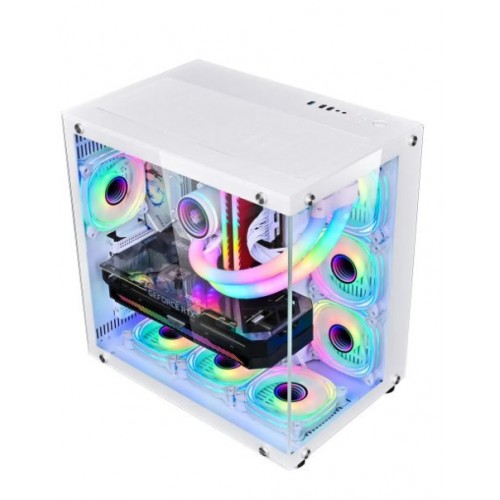 WJCOOLMAN ROBIN2 Uzaktan Kumandalı RGB 7 Fanlı Gaming Akvaryum Beyaz Kasa