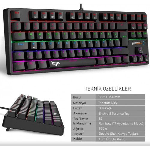 GAMEAGLE FULLFLEX MK-89X1B MEKANİK KABLOLU KLAVYE BLUE SWİTCH