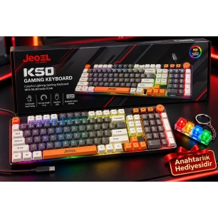 jedel k-50 typ-c kablolu ışıklı gaming klvye anahtarlık hediyeli