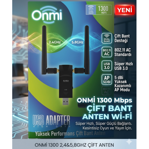 ONMİ 1300 MBPS 2,4&5,8GHZ ÇİFT ANTEN WİFİ