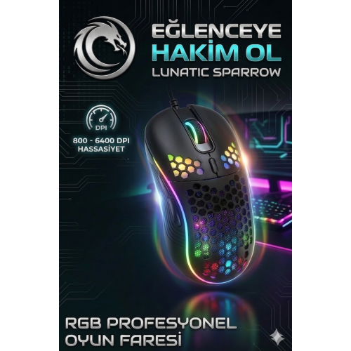 LUNATİC SPARROW GAMİNG MOUSE 7 BUTTONS 6400 DPİ