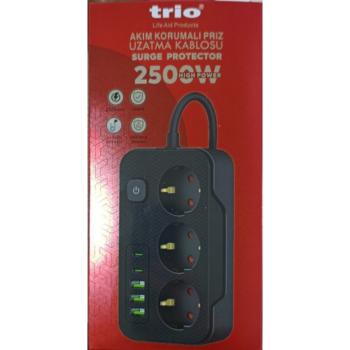 TR3439 3 LÜ 3 USB+2TYP-C Lİ 2M KABLOLU